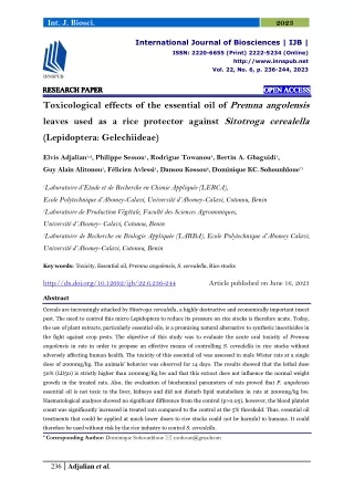 Toxicological effects of the essential oil of Premna angolensis leaves used