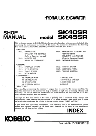 Kobelco SK40SR Mini Excavator Service Repair Manual