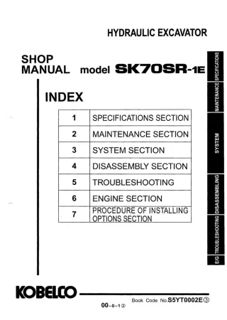 Kobelco SK70SR-1E Crawler Excavator Service Repair Manual (YT03-05432 ～)