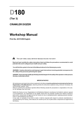 New Holland D180 Tier 3 Crawler Dozer Service Repair Manual