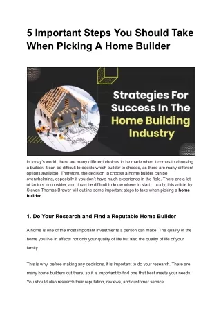 Building Dreams Vital Steps in Choosing the Right Home Builder