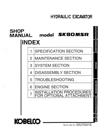 Kobelco SK80MSR Crawler Excavator Service Repair Manual (LF01-00501 ～)