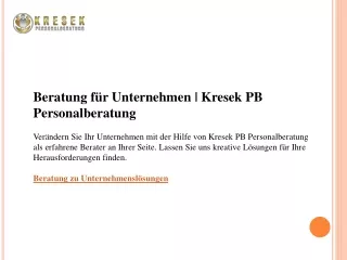 Beratung für Unternehmen  Kresek PB Personalberatung