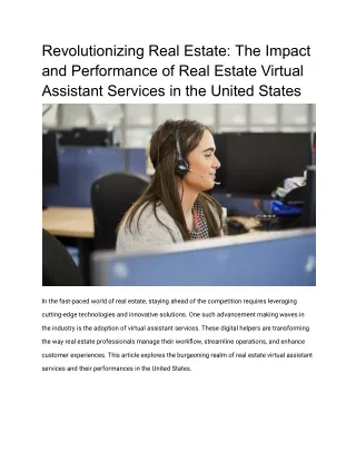 Revolutionizing Real Estate_ The Impact and Performance of Real Estate Virtual Assistant Services in the United States