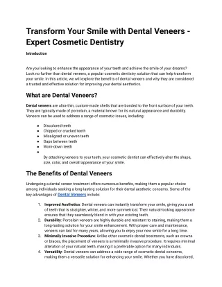 Transform Your Smile with Dental Veneers - Expert Cosmetic Dentistry