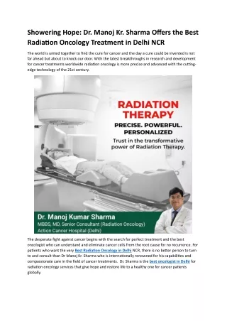 Dr. Manoj Kr. Sharma Offers the Best Radiation Oncology Treatment in Delhi NCR