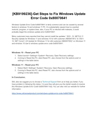 Get Steps to Fix Windows Update Error Code 0x80070641