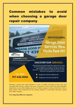 Common mistakes to avoid when choosing a garage door repair company
