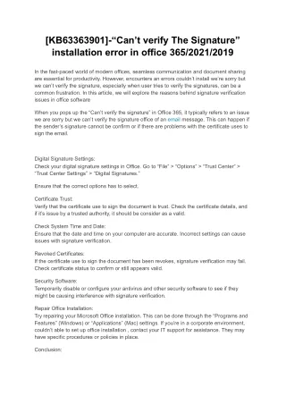 Can’t verify The Signature installation error in office 365/2021/2019