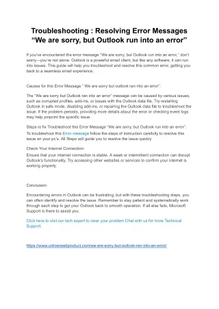 Resolving Error Messages “We are sorry, but Outlook run into an error