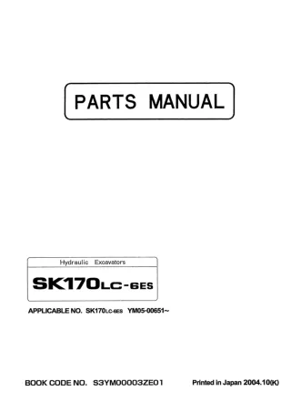 Kobelco SK170LC-6ES Crawler Excavator Parts Catalogue Manual (SN YM05-00651 and up)