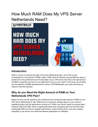 How Much RAM Does My VPS Server Netherlands Need