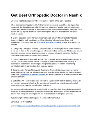 Get Best Orthopedic Doctor in Nashik