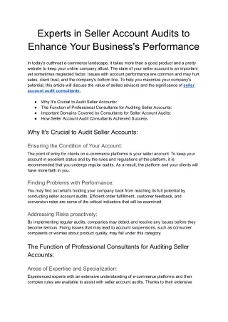 Experts in Seller Account Audits to Enhance Your Business's Performance - Google Docs