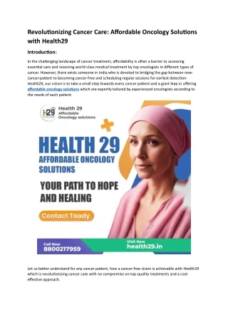 Revolutionizing Cancer Care - Affordable Oncology Solutions with Health29