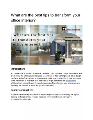 What are the best tips to transform your office interior