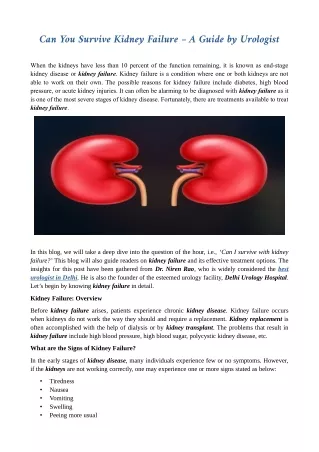 Can You Survive Kidney Failure – A Guide by Urologist