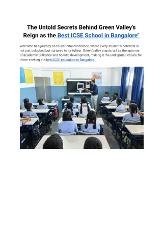 The Untold Secrets Behind Green Valley’s Reign as the Best ICSE School in Bangal