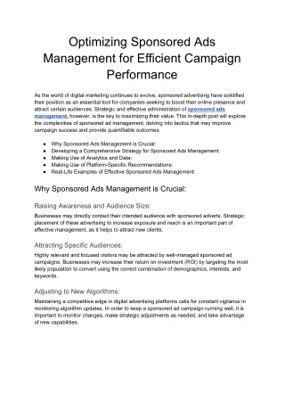 Optimizing Sponsored Ads Management for Efficient Campaign Performance - Google Docs