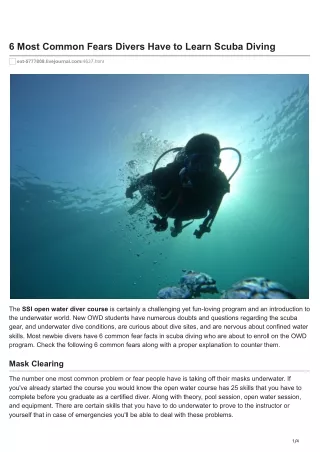 Overcome 6 most common fears to learn scuba diving