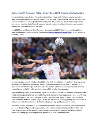 Switzerland Vs Germany Fabian Schar's Euro 2024 Dreams with Switzerland