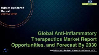 Anti-Inflammatory Therapeutics Market will reach at a CAGR of 4.0% from to 2030