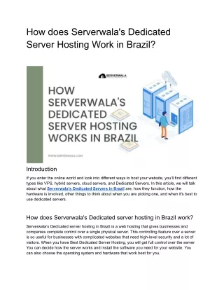 How does Serverwala's Dedicated Server Hosting Work in Brazil_