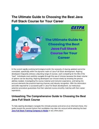 The Ultimate Guide to Choosing the Best Java Full Stack Course for Your Career