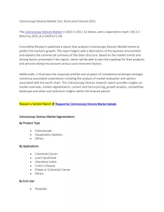 Colonoscopy Devices Market Size, Share and Forecast 2031