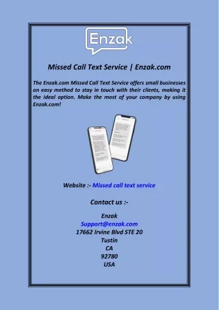 Missed Call Text Service  Enzak.com