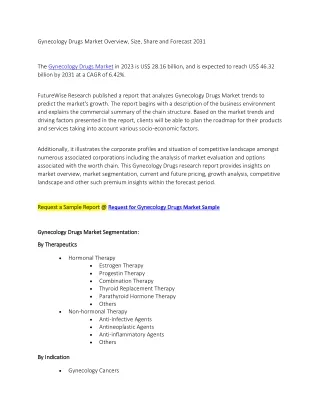Gynecology Drugs Market Overview, Size, Share and Forecast 2031