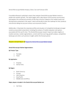 Dental Microscope Market Analysis, Share, Size and Forecast 2031
