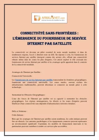 Connectivité Sans Frontières : L'Émergence du Fournisseur de Service Internet pa