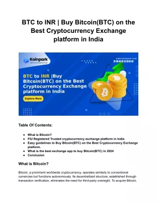 Buy Bitcoin(BTC) on the Best Cryptocurrency Exchange platform in India