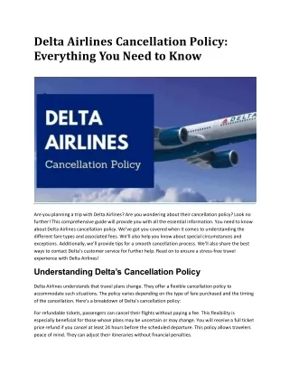 Delta Airlines Cancellation Policy Everything You Need to Know