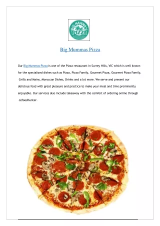 Extra 5% off- Big Mummas Pizza Menu- Order now!!