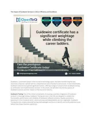 The Impact of Guidewire Services in the USA on Efficiency and Excellence