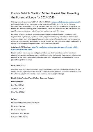 Electric Vehicle Traction Motor Market: Trends, Share, Size, Segments 2024-2033