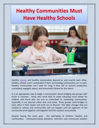 Healthy Communities Must Have Healthy Schools