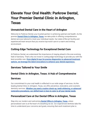 Elevate Your Oral Health_ Parkrow Dental, Your Premier Dental Clinic in Arlington, Texas