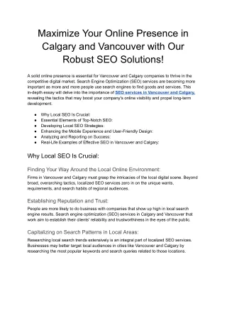 Maximize Your Online Presence in Calgary and Vancouver with Our Robust SEO Solutions - Google Docs