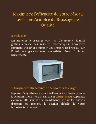 Maximisez l'efficacité de votre réseau avec une Armoire de Brassage de Qualité