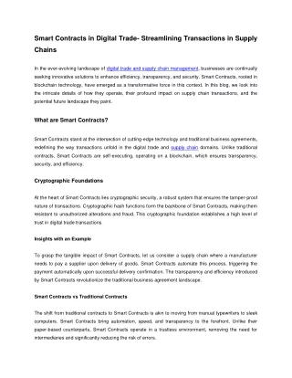 Smart Contracts in Digital Trade- Streamlining Transactions in Supply Chains