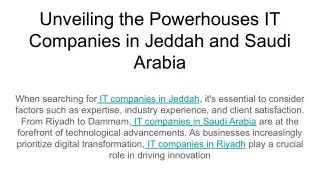 Unveiling the Powerhouses IT Companies in Jeddah and Saudi Arabia