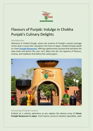 Flavours of Punjab: Indulge in Chokha Punjab's Culinary Delights