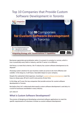 Top 10 Companies that Provide Custom Software Development in Toronto