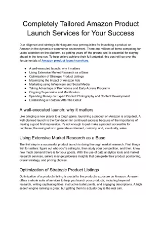 Completely Tailored Amazon Product Launch Services for Your Success - Google Docs