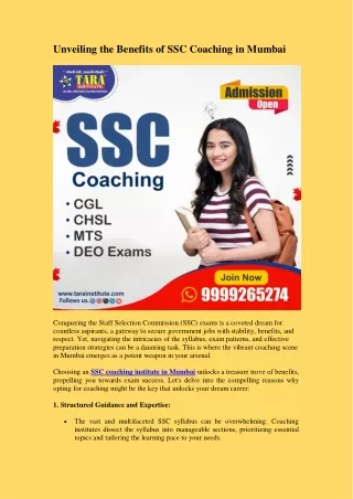 Unveiling the Benefits of SSC Coaching in Mumbai