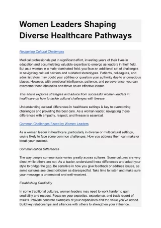 Women Leaders Shaping Diverse Healthcare Pathways