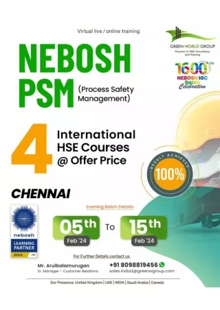 Learn to evolve in a changing environment in HSE Industry  NEbosh PSM  Course  In Chennai